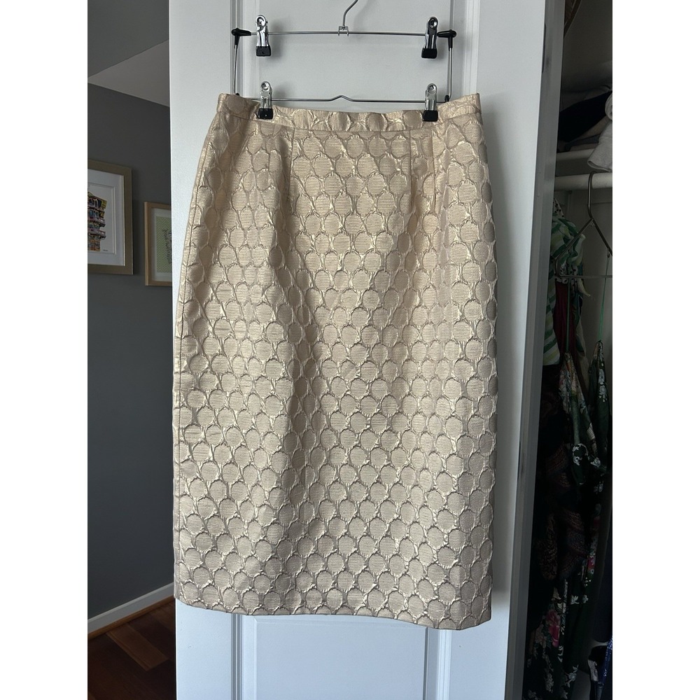 Vintage Lily and Taylor Women's Gold Brocade Midi Skirt Size 14